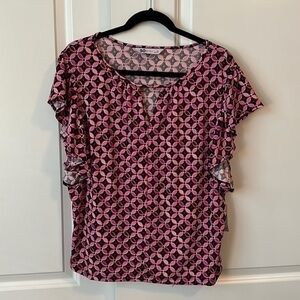 NWT Sonoma Goods for Life Cutout Flutter Sleeve Top Women’s XL Pink with blue